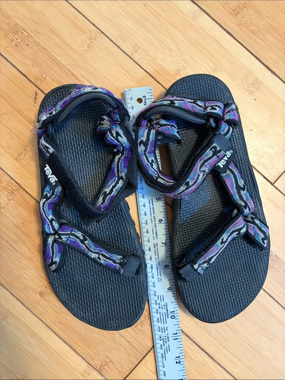 Teva Black Sandals with Purple, Pink and Blue Straps